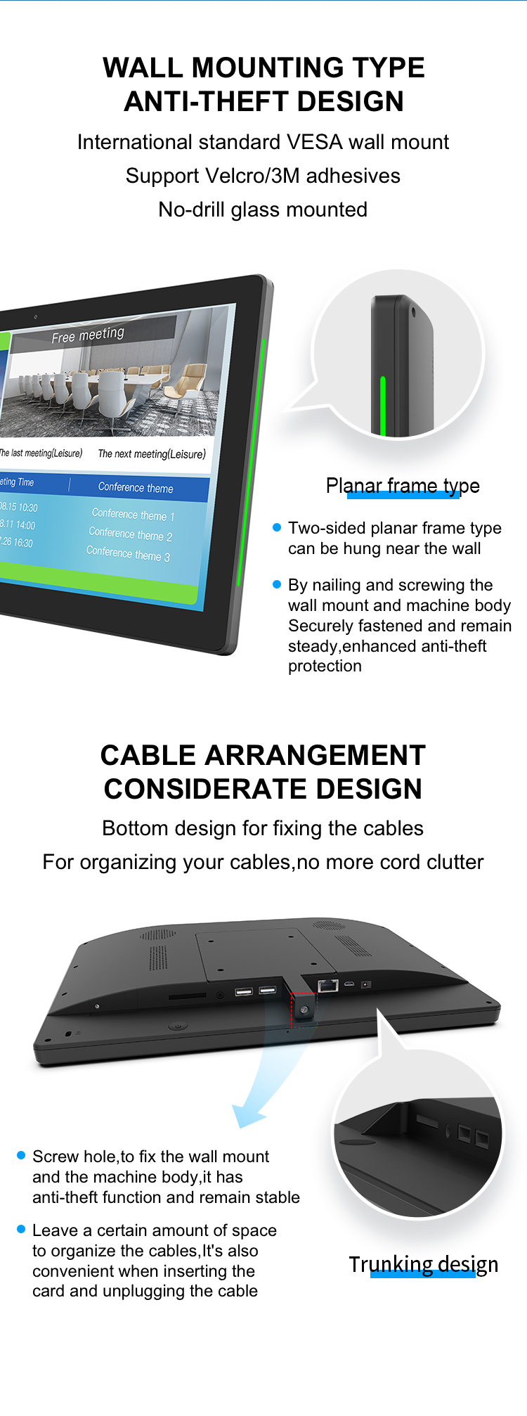 10.1 polegada POE Android 11 Tablet sala de reuniões com tela sensível ao toque LED Light Bar