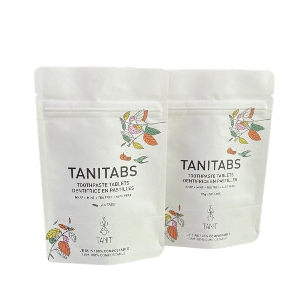 Bolsas para embalagens de alimentos biodegradáveis de plástico, fecho de fecho de alumínio, embalagens de papel alumínio, bolsas em mate personalizadas, biodegradáveis