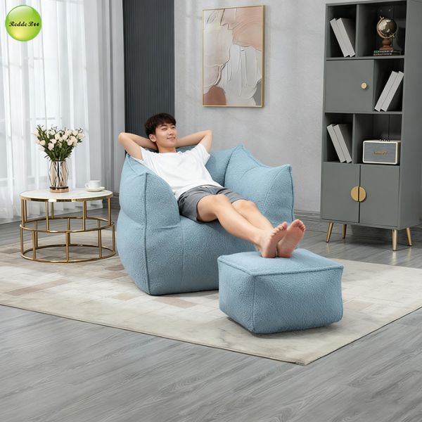 Ergonomic Compression Vacuum Packed Sofa Blue Microfiber Slipcovered