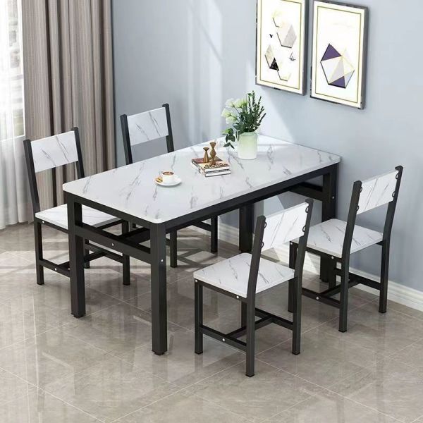 Home Furniture Dining Table and Chair Set with Iron Metal Frame in Rectangular Shape