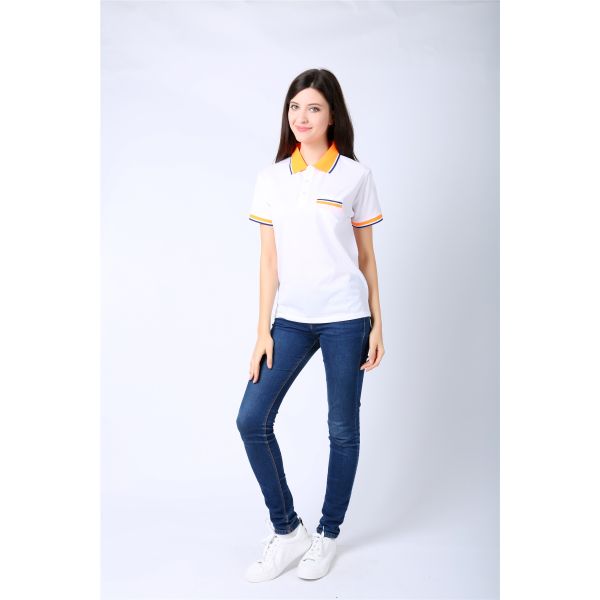 Embroidery Logo Fabric 240gsm Polo White V Neck T Shirt For Woman