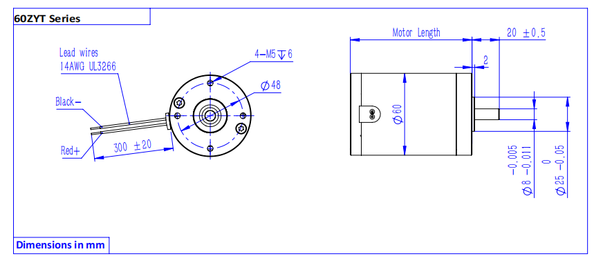60ZYT Series 60mm DC Brushed Motor 12v 24v 48v 50w 100w 200w