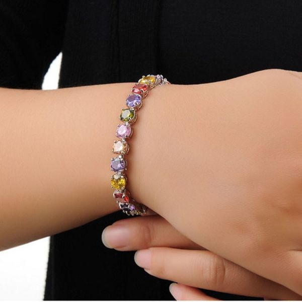 Princess Multicolour Cubic Zironia Tennis Bracelet Charm Women Wedding Jewelry (JKS408MULITI)