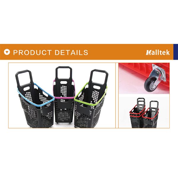 Customized Logo Plastic 4 Wheels Supermarket Store Basket Trolley