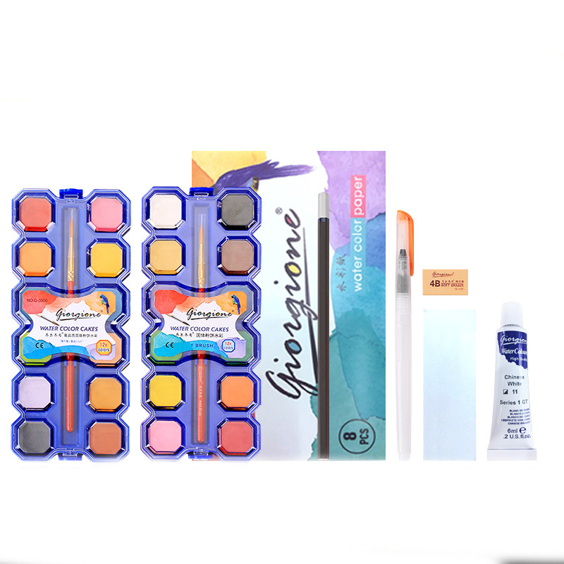 24 Colours Fast Drying Tray Paint Set Watercolor Cake With Brush Sponge