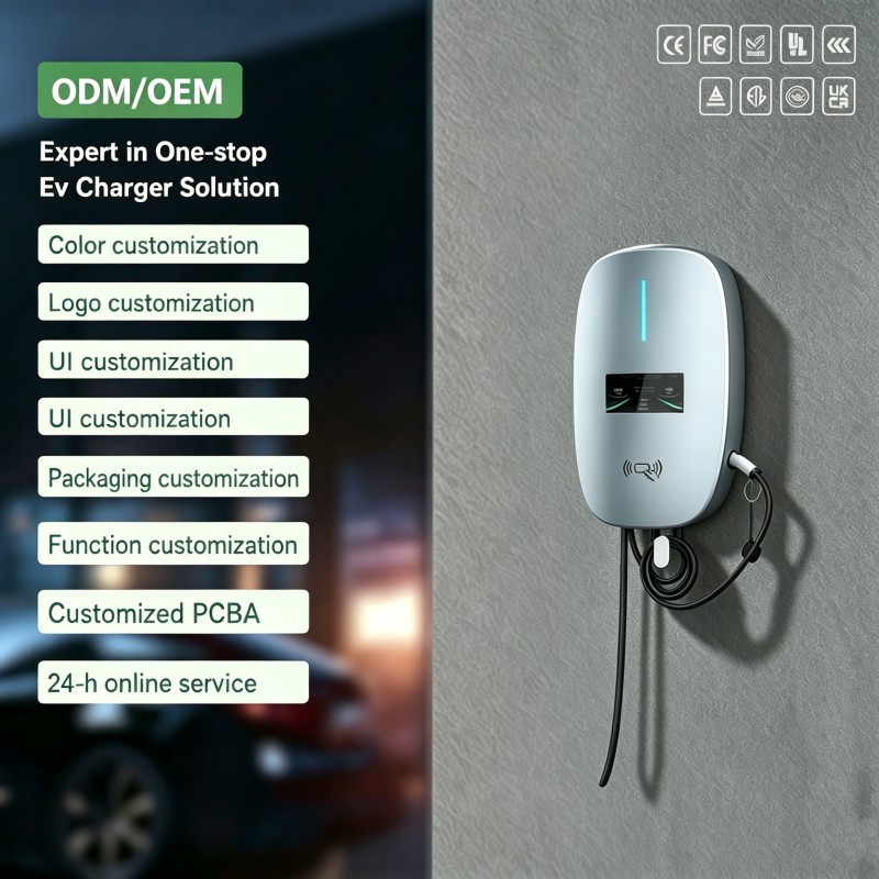 7kW 32A Smart Electric Car Charger with LCD Display for Home Use - Level 2 EV Charger