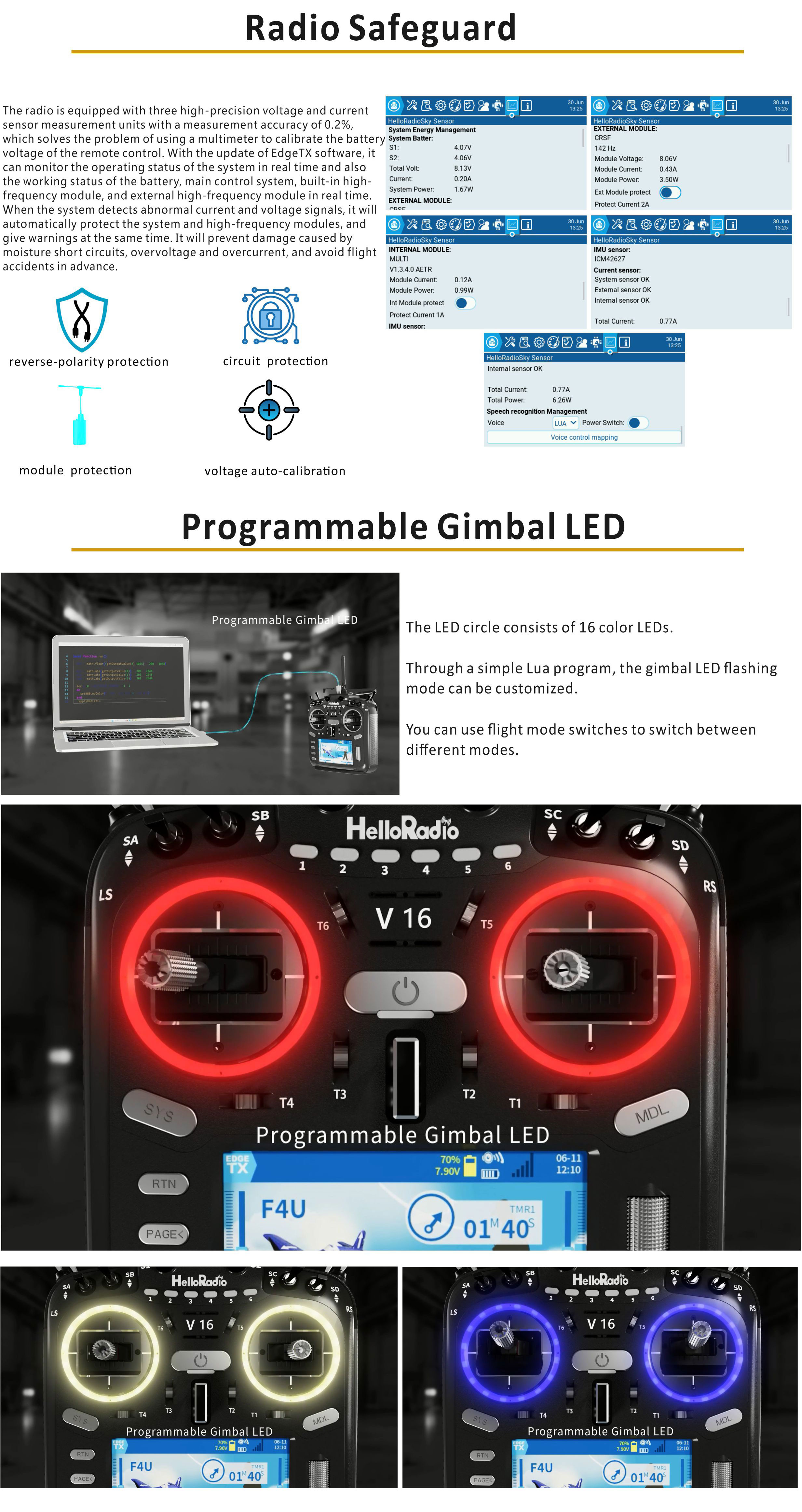 HelloRadio V16 PRO Multi Protocol Remote Control High-frequency Head EDGTX Touch Screen Radio Transmitter For RC FPV Drone