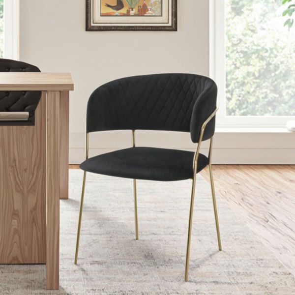 Nordic Style Velvet Dining Chair Golden Metal Legs Eco-Friendly Home Bar Hotel Upholstered Accent Chair Office Reception