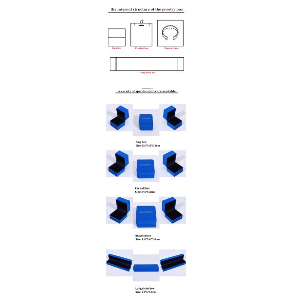 Boîte de bijoux en cuir bleu rectangulaire pour boucles d'oreilles de taille personnalisée Bracelet Collier Ring