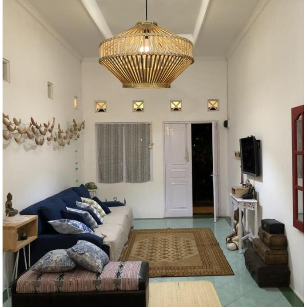 3500K Retro Bamboo Woven Pendant Light For Indoor Living Room