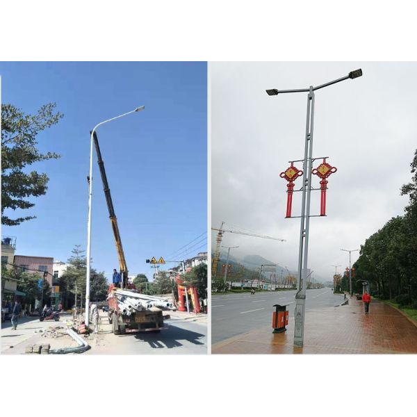 solar street lamp pole 3-12 meters single/double arm for outdoor lighting solutions