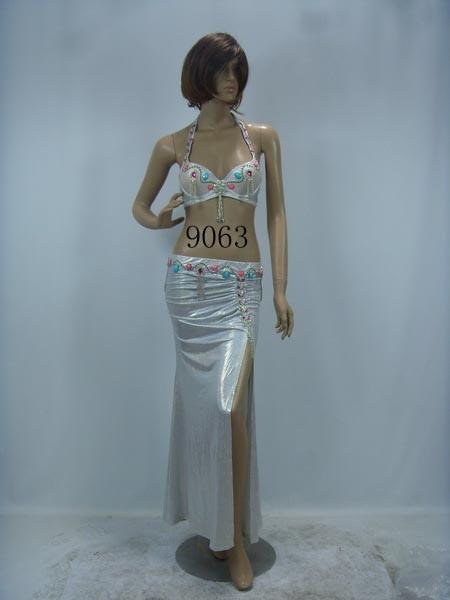 Noble White Halter Neck Metallic Floor Length Bras & Skirt Belly Dancing Clothes