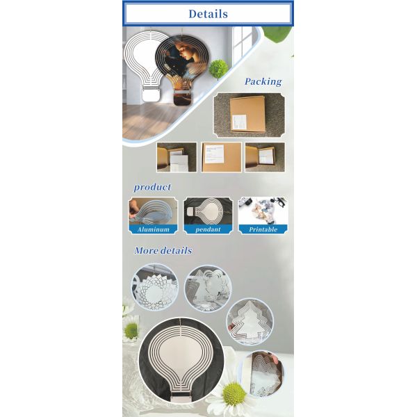 8inch White Aluminum Sheet Hot air Balloon Sublimation Wind Spinners Blanks for Garden Decor 10inch Home Chime with Hanging Tail
