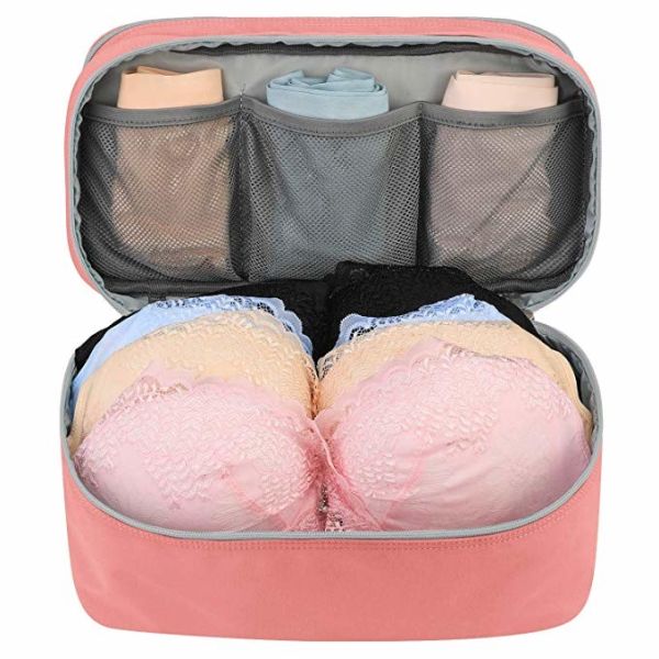 Multi Function Travel Bra Organizer , Lingerie Storage Bags Coral Color