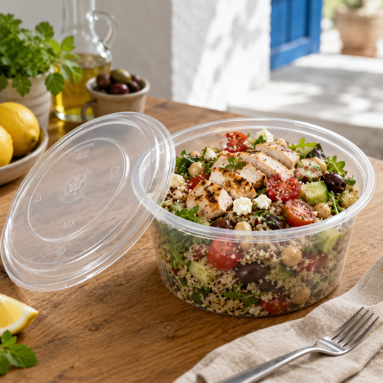 Round PP Catering Soup Bowl Lidded Disposable 1500ml for Family Takeaway