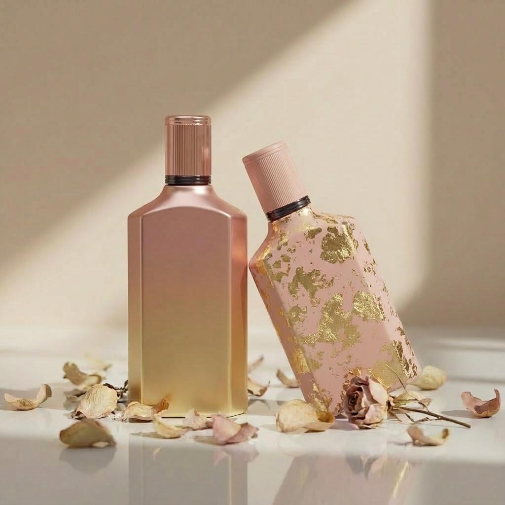 Empty Glass Perfume Bottles 100ml Flat Geometric Crimp Neck Ribbed Cap Spray