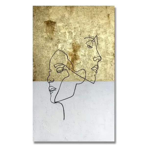 Pintura al óleo de papel de oro Realista pintado a mano Figura de línea de decoración Arte para el diseño de interiores del hogar Marco Sí Original No