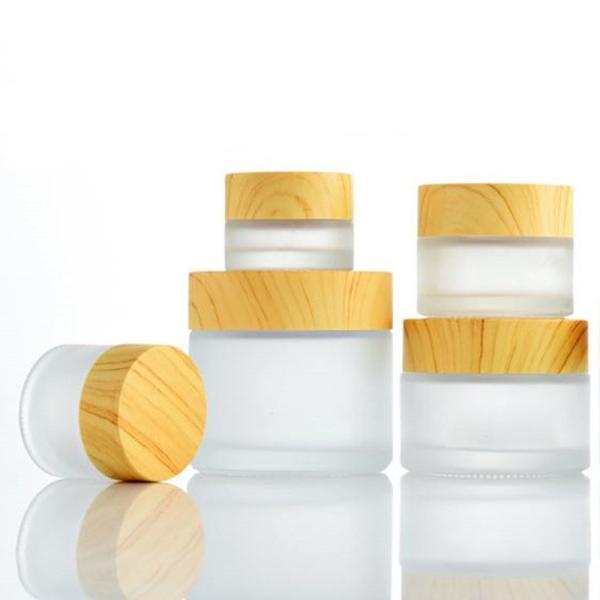 Frasco de vidro de vidro cosmético geado do creme das garrafas 15g 30g de Skincare com tampa de bambu