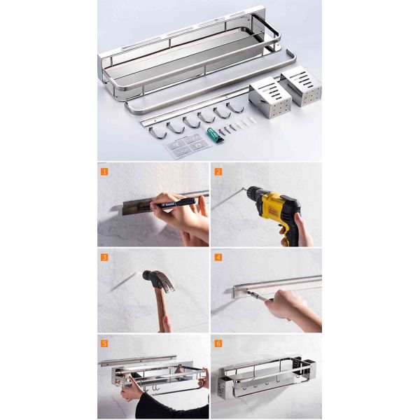 OEM ODM Wall Mounted Kitchen Shelf With Mirror Polished Stainless Steel 304 Material