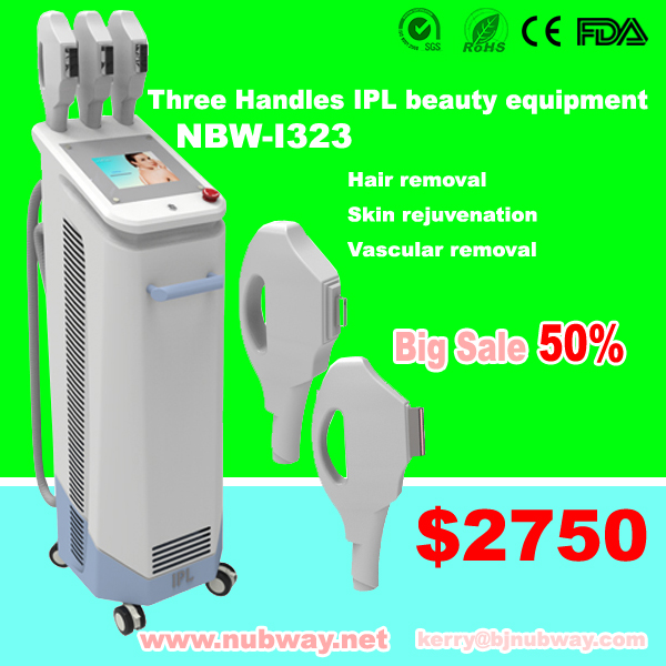 High quality Three handles extra hair, wrinkles, acne removal IPL beauty device
