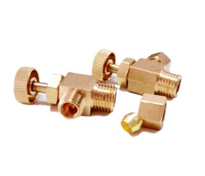 1/4 de válvula de agulha de bronze sem chumbo de um ângulo de 90 graus com volante de bronze