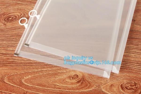 EVA Plastic Promotional Gift Packaging Bag Slider Zipper Bags With Ring Holder, PVC zipper bag for invoice bill bag penc