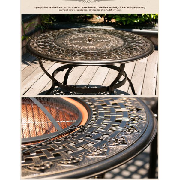Courtyard Cast Aluminum Patio Barbecues Table And Chairs Sets