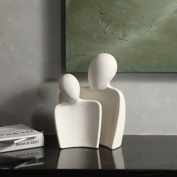 Modern Bamboo-Integrated Porcelain Lovers Statue Abstract Art Figurine for Home Decor