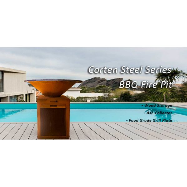 Corten Steel Garden BBQ Outdoor Cooking Grills Antique Fire Pit 31.5