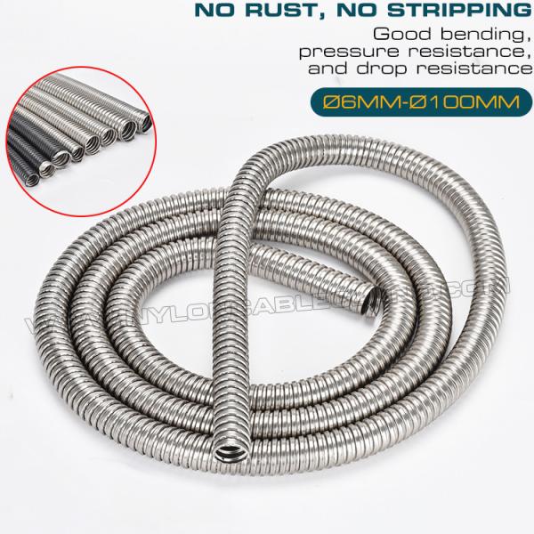 Metal Flexible Corrugated Tubes Ø6mm~Ø100mm, 316 & 304 Stainless Steel Corrugated Pipes Axial Tension 36 kgf~600 kgf for Wire Protection