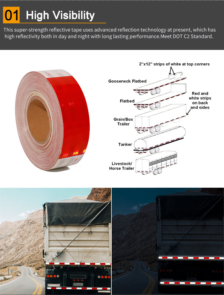 DOT Reflective Tape High-performance Vehicle Conspicuity Tape For Trucks, Trailers, Buses
