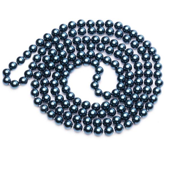 Luxury Round Blue 8mm Shell Pearl Sweater Necklace 55 Inches (N08612)