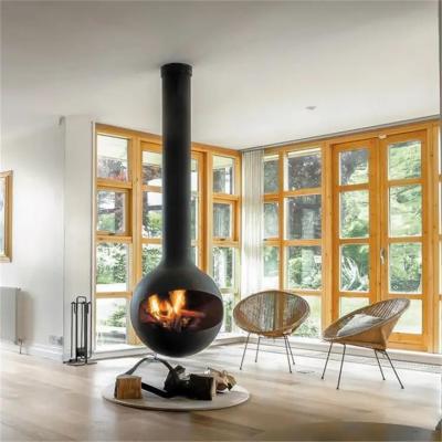 preto luxuoso de 900mm Morden que gerencie a chaminé de queimadura suspendida esférica da madeira