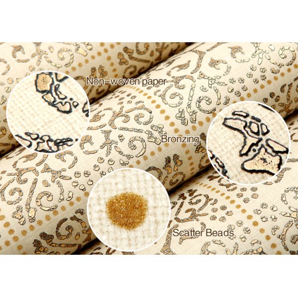 High Range Beige Bronzing Contemporary Bedroom Wallpaper Non Woven Wallcovering