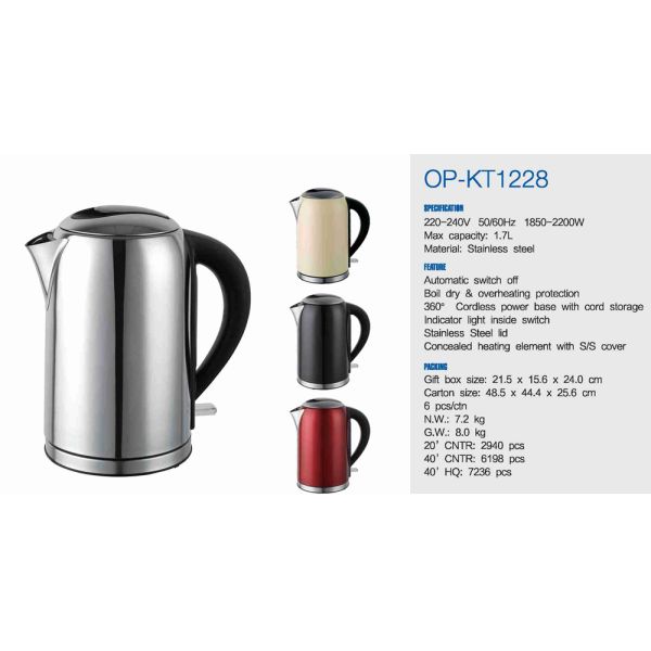 20.3cm*16.5cm*23cm Electric Kettle Stainless Steel 1500W Power 110V/220V-240V Voltage