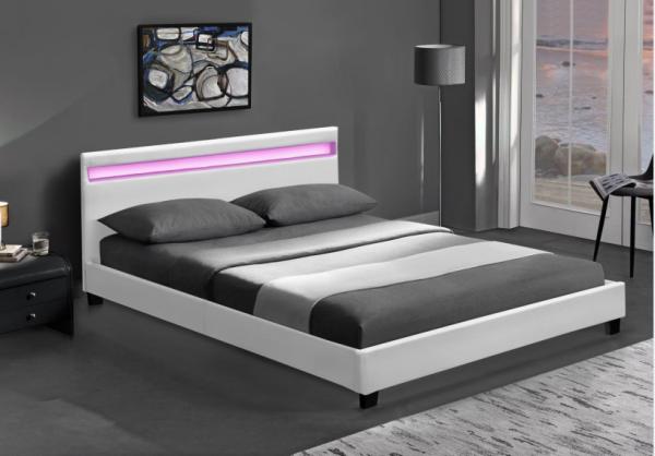 O diodo emissor de luz de madeira do dobro estofou a cama que o branco preto com cabeceira conduziu luzes