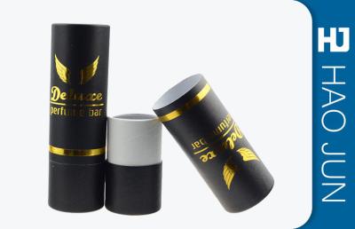 Matt Black Cylinder Cardboard Box Golden Hot Stamping For Perfume Packaging