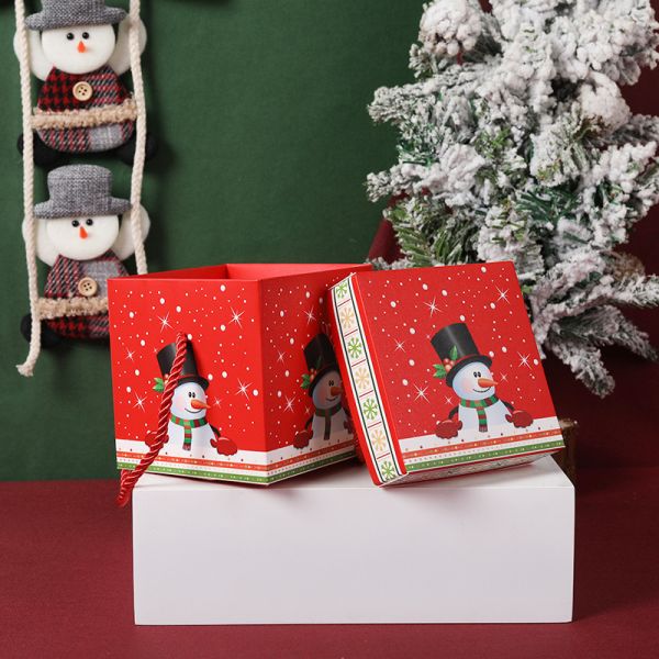 Christmas Santa Face Apple Gift Box Set Red Paper Packaging Festive Carry Handle Design Sturdy Christmas Eve Gift Box