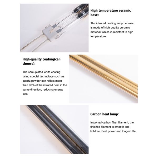 Dual Tube Carbon Fiber Infrared Heating Lamp with Gold Coating and 5000-20,000 Hours Warranty