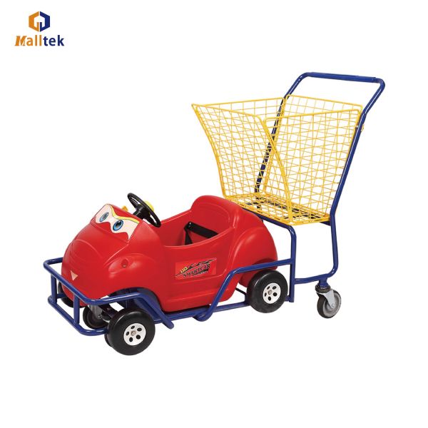 Cute Plastic Children Supermarket Shopping Trolley With Basket