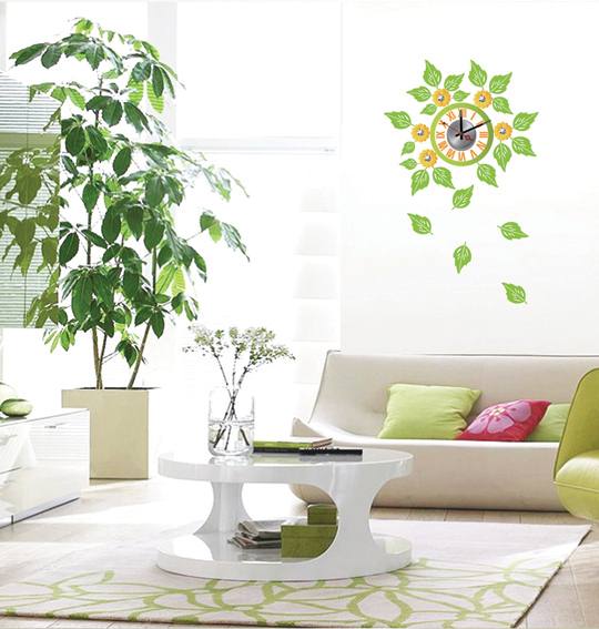 Leaves Acrylic Decorative Designer Wall Sticker Clocks 10D051 