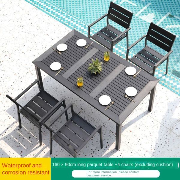 Garden Restaurant Seating Area Outdoor Dining Plastic Wood Table And Chair Set For 6pcs