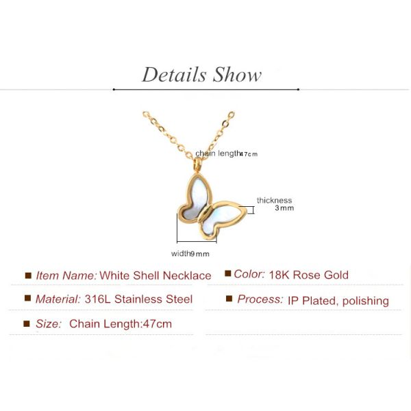 Stainless Steel Jewelry Butterfly shape necklace,Stainless Steel  Shell necklace with gold silver color