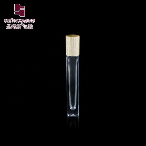 10ml High End Empty Square Glass Roll On Bottle with Bamboo Wooden Cap and 3D Printing Logo Service for Perfume Oil Serum