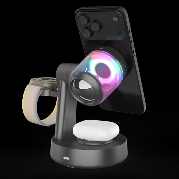 Stylish Qi 2.2 Wireless Charger and Bluetooth 5.2 Speaker Combo Support both Samsung & Apple Devices