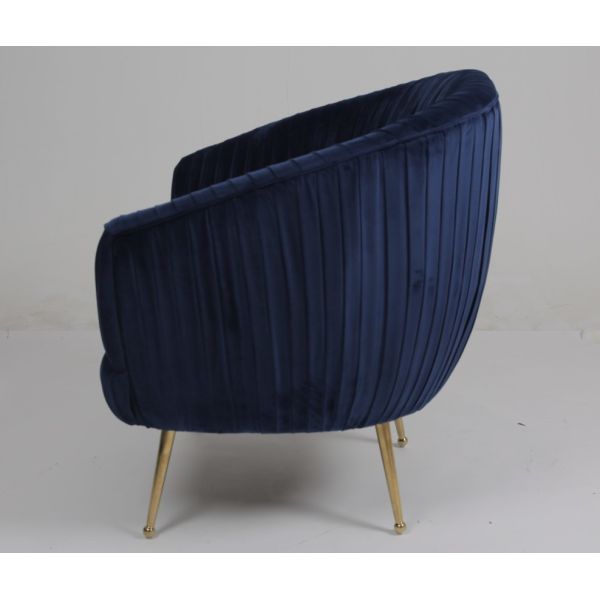 Modern Blue 88CM Velvet Fabric Armchair With Stainless Steel Legs