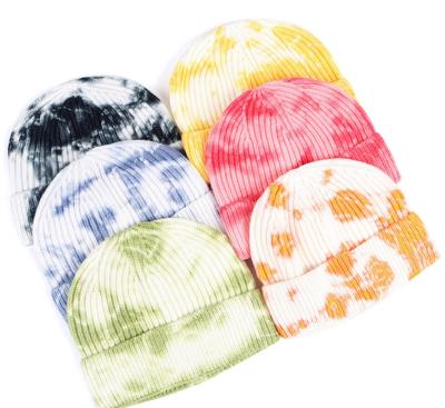 Women'S Tie Dye 100 Acrylic Beanies And Caps Cuffed Warm Winter Knit Watch Hat Skull Cap