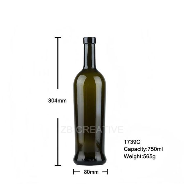 Reserve Grade Bordeaux Glass Bottle Bar Top 750ml  Red Wine Glass Bottle 565g 1739C