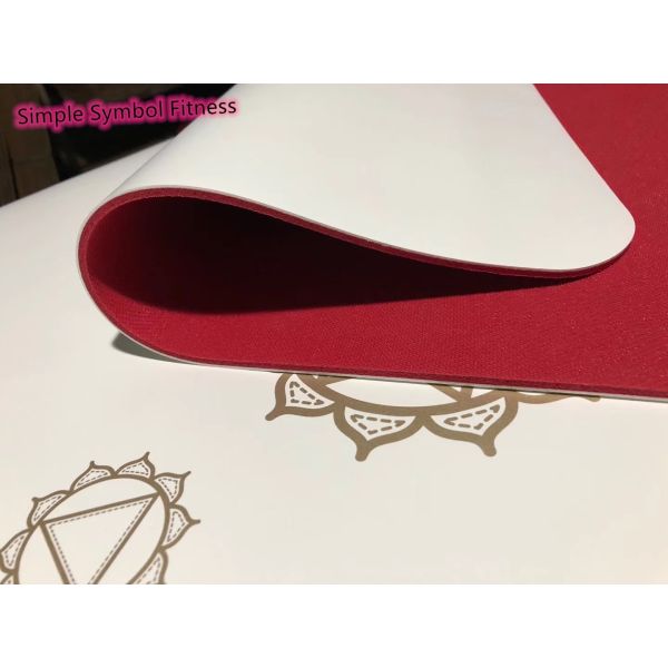 Natural Rubber Yoga Mat, Red base Exercise Mats, Non toxic Gym Mat with  Body alignment lines-Red base Golden lines