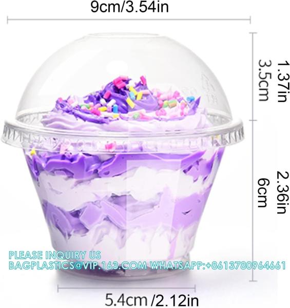 Plastic Cups Ice-Cream Cups Dome Lids, 180ml/6oz Sundae Dessert Cups For Iced Coffee Cold Drinks Frozen Yogut